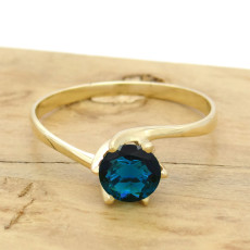 Anel Solitário com London Blue, em Ouro Amarelo 18 Kilates